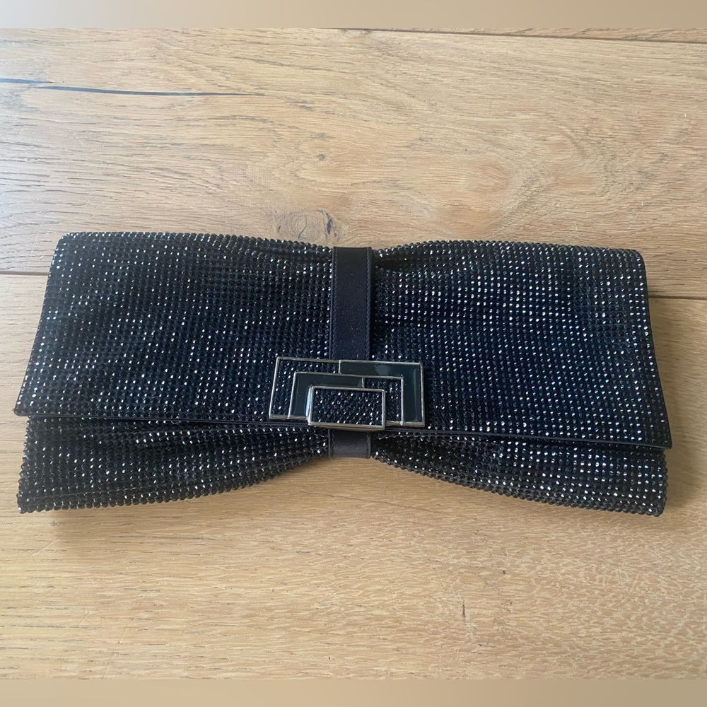 Judith Leiber Authentic Black Satin Jeweled Evening Clutch